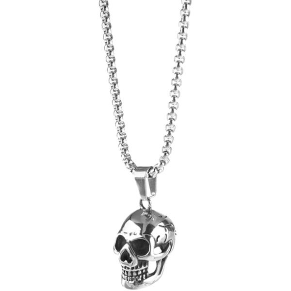 Skull Anheng Halskjede Gotisk Halloween Tilbehør for Kvinner Menn Punk Tilbehør for gutter Julebursdagsgaver til gutter Silver