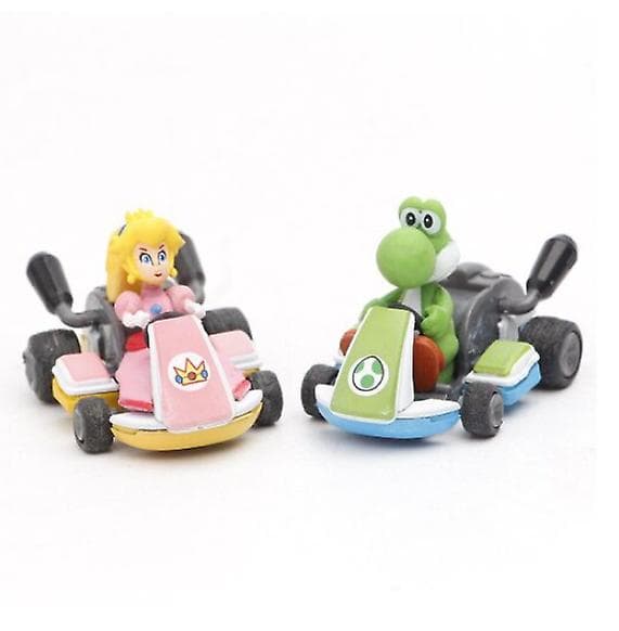 8 st Super Mario Kart Pull Back Bil Luigi Toad Bowser Princess Figur Barnleksak