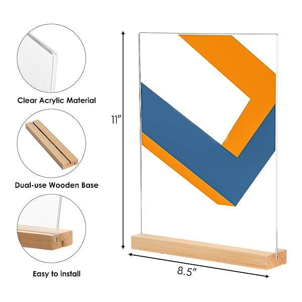 Akrylskilteholder, 4-pak, 8,5x11 tommer, L/t-form Klar akrylrammer Træbase, Bordmenu Dis transparentwood