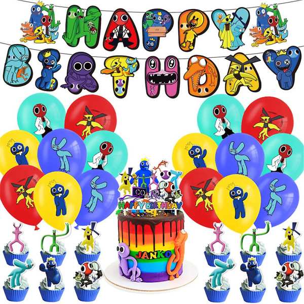 Roblox Rainbow Friends 2 Tema Födelsedagsfest Tillbehör Set Banner Ballonger Tårta Cupcake Toppers