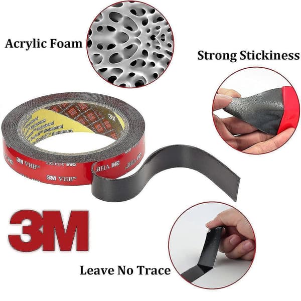 3M VHB Dobbeltklæbende Tape 10mm x 3m Sort Vandtæt