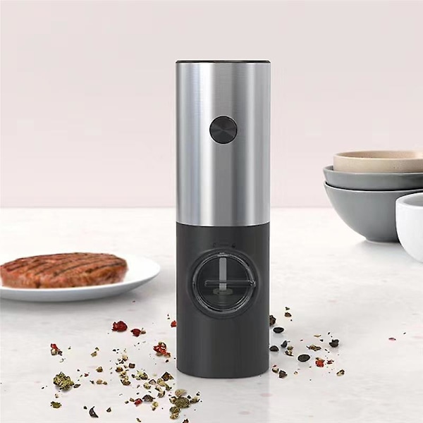 Automatisk saltpepparkvarn Elektrisk krydda Batteridriven Justerbar Grovhet Peppar Silver