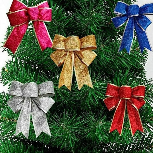1 stk julebåndsløjfer, store juletræsbue hængende vedhæng dekoration til juletrækranse Gaveæsker Julefestartikler (guld)