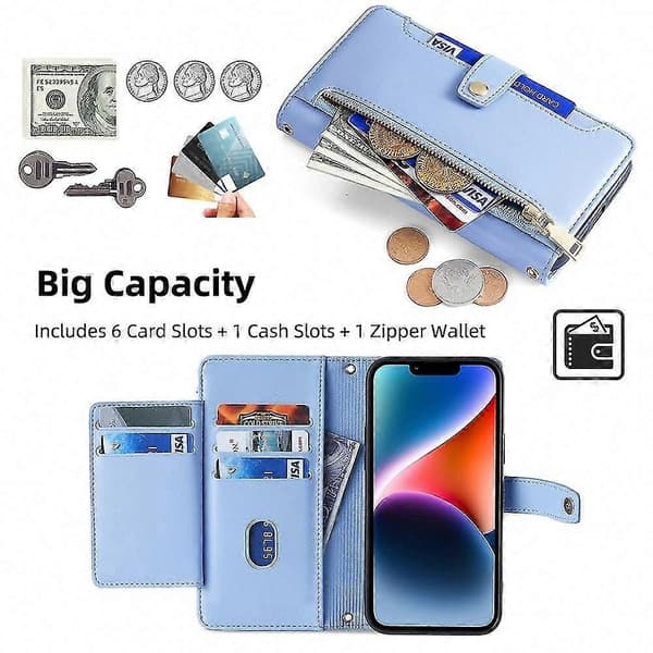 Blixtlåsplånboksfodral för Galaxy A22 5G Blue