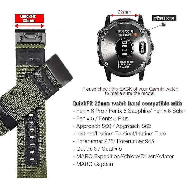 22 mm nylonstrop er velegnet til Garmin Fenix ​​5/fenix 6 (grøn) CY A