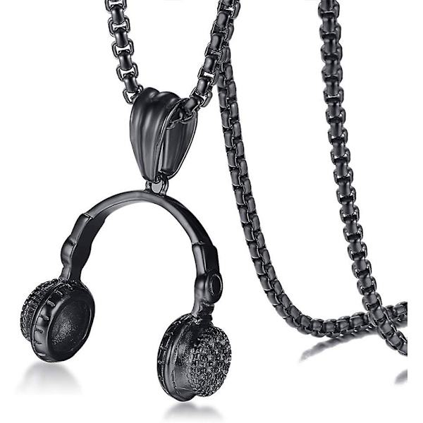 Hip Hop -musiikin ystävä DJ-kuulokeriipus ruostumattomasta teräksestä valmistettu kaulakoru miehille, naisille, laatikkoketjun värillä musta hopea kulta Black Free Size