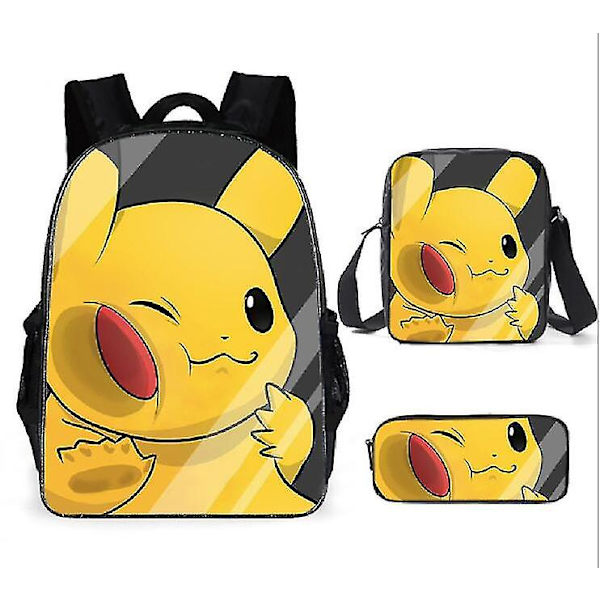 Pocket Pikachu 3-delad Set Skolväska Ryggsäck_y