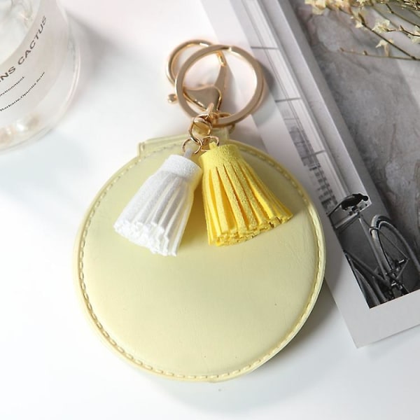 Pu Läder Dubbelsidig Flickor Portable Folding Mirror Tofs Mini Makeup Mirror