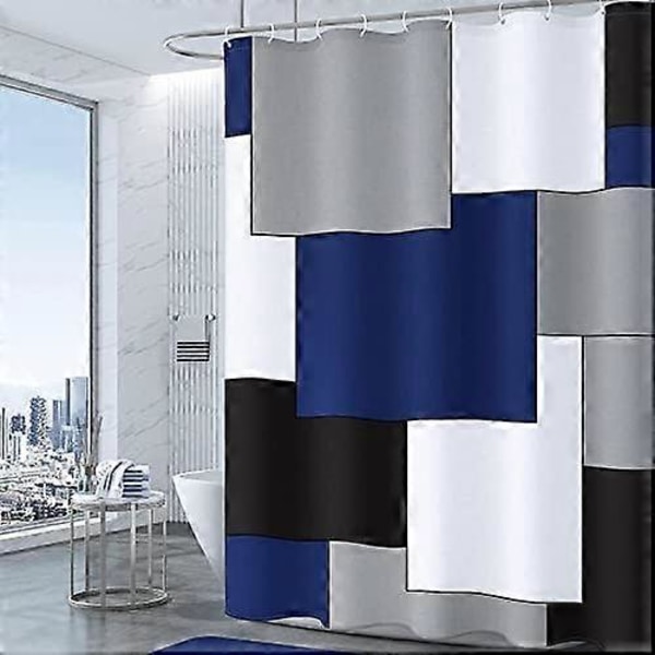 Modern Marinblå Duschdraperi, Blått och Vitt Duschdraperi för Badrum, Grått Baddraperi Modernt Geometriskt Tema Vattenavvisande Duschdraperier