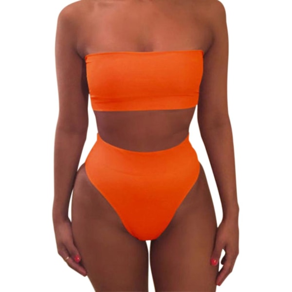 Solid Color Crop BH Bikini Badetøy Badedrakt Strandtøysett for kvinner orange XL