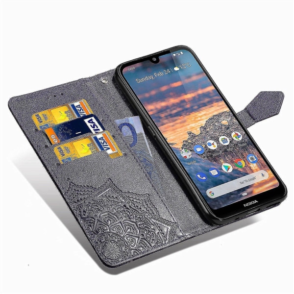 Nokia 4.2 Case Nahkainen Lompakon Cover Kohokuvioitu Mandala Magnetic Flip Protection Iskunkestävä - Violetti