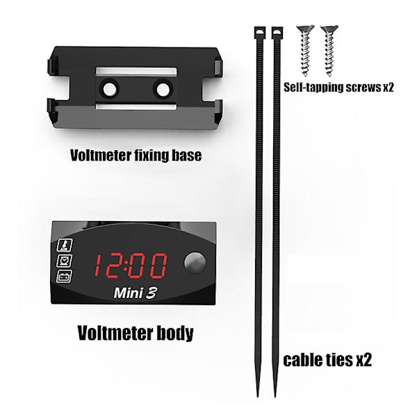 Universal 3 I 1 Motorcykel Elektronisk Ur Termometer Voltmeter 12v Ip67 Vandtæt Støvtæt Led Ur Digital Display| | Red