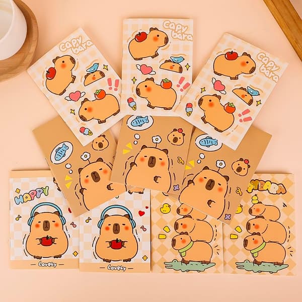 Capybara 5-pak lomme notesbøger, 4 designs, 8,2 x 12 cm, mini vandtætte notesbøger til kontor, skole, elevpriser (tilfældig stil)