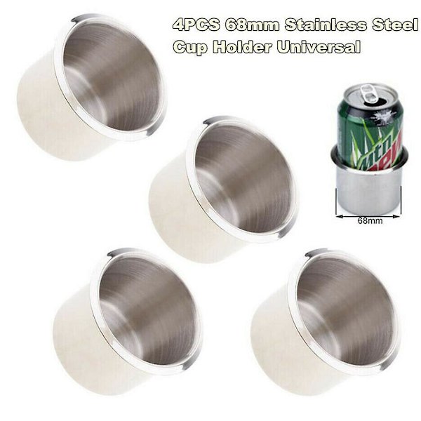 4 stk 68mm rustfrit stål marinebåd Rv Cup Vand/drikke flaskeholder Rustfast Universal - Drikkeholdere