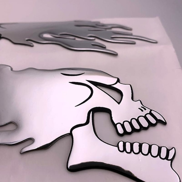 Fasp 2stk/par Silver Fire 3d Ghost Skull Head Auto Motorcykel Bil Sticker Emblem Decals - Decals &amp; Klistermærker Silver