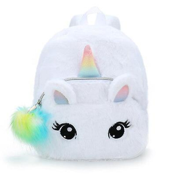 Plysch Unicorn Ryggsäck Fluffig Unicorn Skolväska Baby Barn Skolväska Dubbel Axelväska För Dagis Flicka Pojke Vit