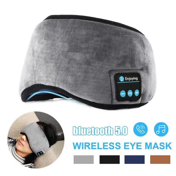 Bluetooth Sport Hodetelefoner Søvnmaske 3D Bluetooth Musikk Øyemaske Grå