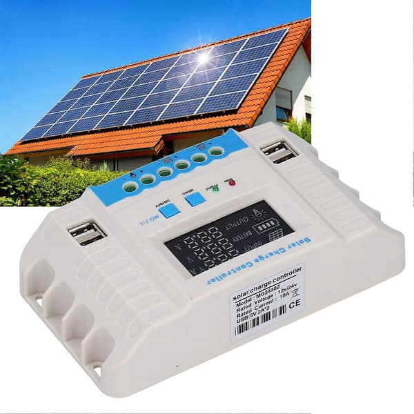 Solar ladecontroller panel PWM 10A husholdnings ABS-skal LCD-skærm MG2430Z 12V/24V