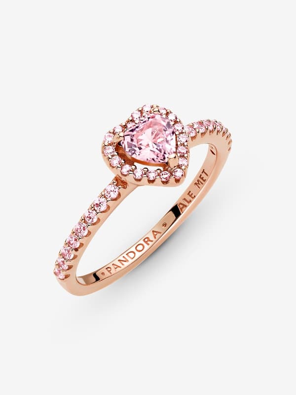Pandora - Sparkling Elevated Heart Ring - 14k Rose Gold Plating Circumference: 58mm