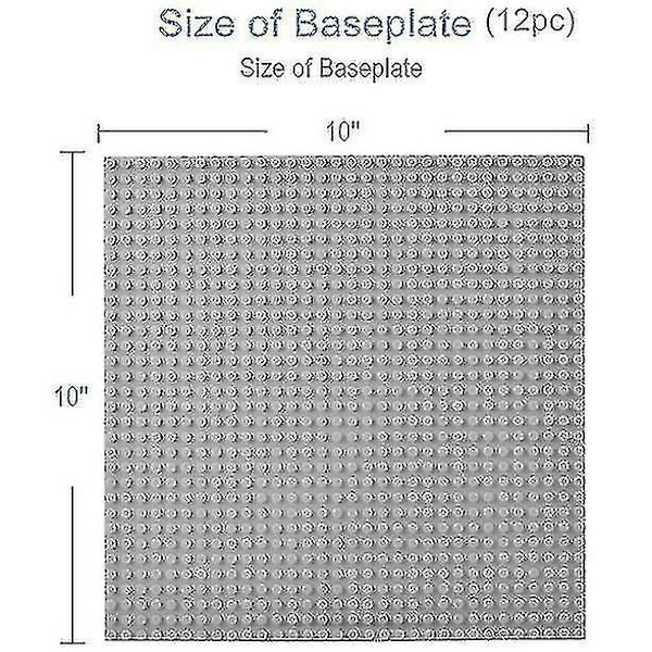 Klassiska bottenplattor Byggbas för byggstenar som är kompatibla med stora märken - bottenplatta 10" X 10", paket med 12 Light Gray