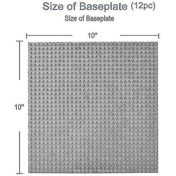 Klassiske bunnplater Byggebase for byggeklosser kompatibel med store merker-bunnplate 10" X 10", pakke med 12 Light Gray