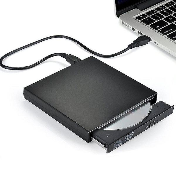 Ulkoinen CD/dvd-asema, USB 2.0 Slim Protable Ulkoinen CD-Rw-asema Dvd-rw-poltinasema kannettavalle PC-pöytätietokoneelle, musta