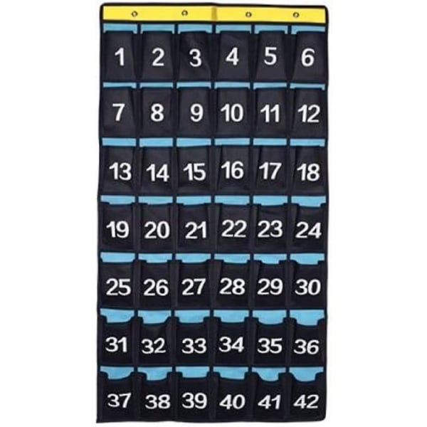 Nummereret arrangør klasseværelses lommeskema til mobiltelefoner Regnemaskiner Holdere Blå (36 lommer) 42 Pockets