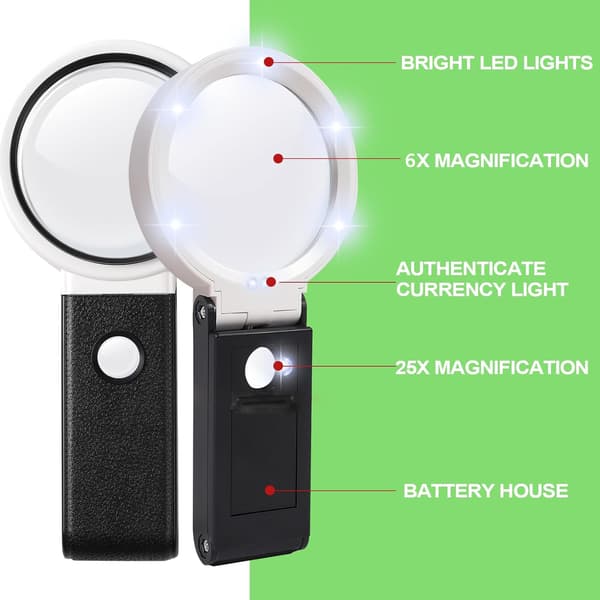 Magnifying Glass 10X 30X with Light and Stand, Handheld Standing