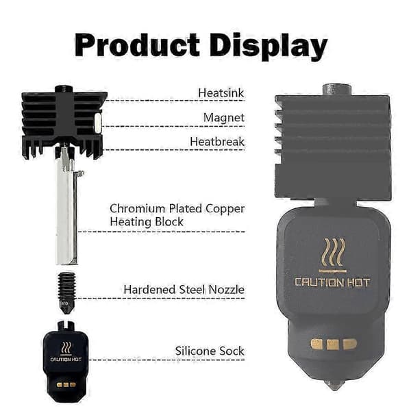 2 stk 0,2 MM dyse i herdet stål Hotend for Bambu Lab P2S/H2S/H2D/A1/A1 Mini skrivehode HotEnd med 2 stk silikonhylse