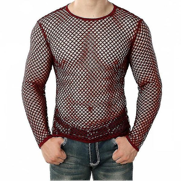 Seksikäs miesten T-paita Mesh Fishnet hihaton aluspaita Top A Red M