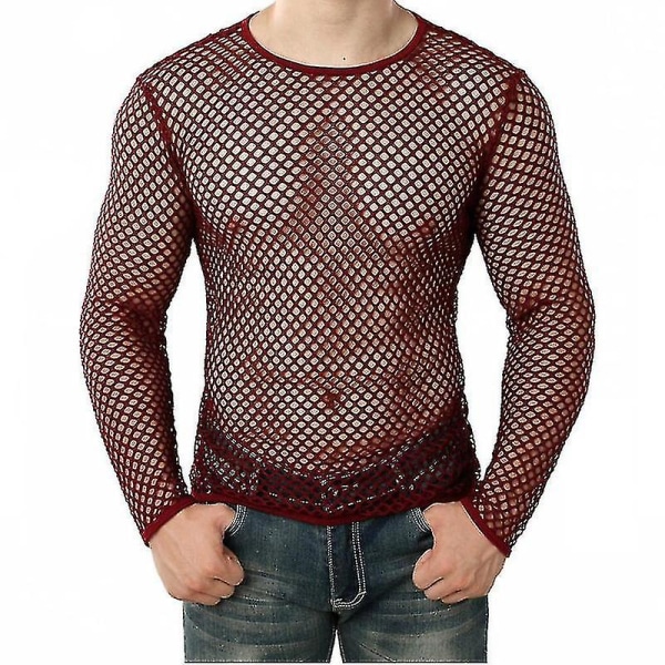 Sexet herre T-shirt Mesh Fishnet Ærmeløs undertrøje Top A Red XL