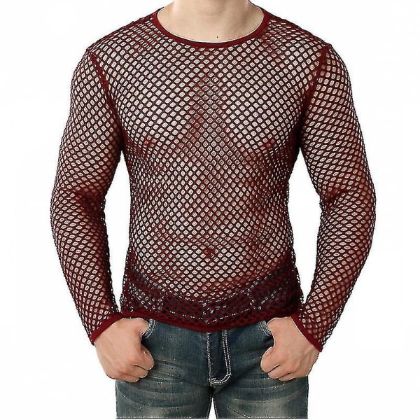 Sexy T-skjorte for menn med netting, ermeløs underskjorte A Red S