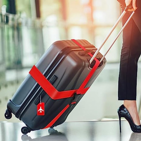 8 pakke bagasjestropper koffertmerkersett, reisejusterbart koffertbelte Silikonbagasjemerker med navne-ID-kort Herre Kvinner Reisetilbehør (rød)