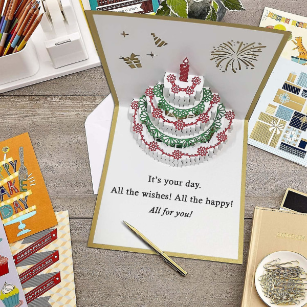 3D-syntymäpäiväkortit, 1 pakkauksen väriä vaihtava valo ja automaattisesti soitettava musiikki Happy Birthday Cake Card