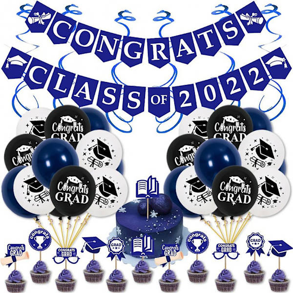 Onnittelut Class Of 2022 -juhlajuhliin set Blue