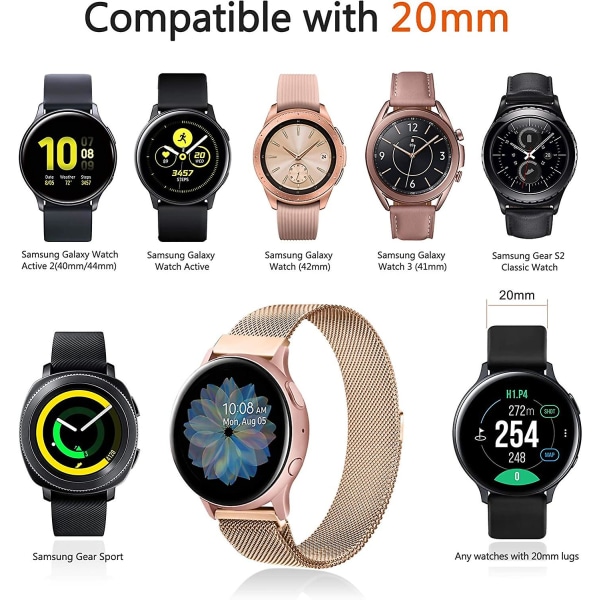 Metallbånd for erstatning av rustfritt stål for Samsung Galaxy Watch Active 2 Rose Gold