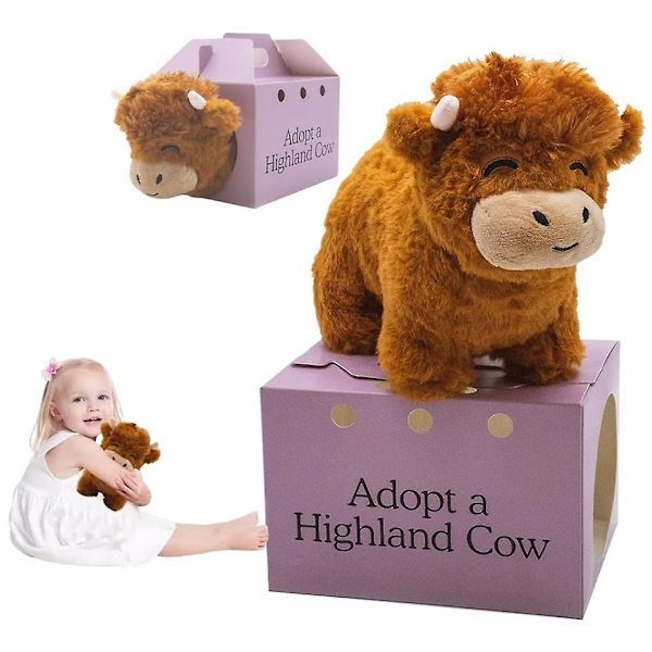 Adopter et Highland Cow Plys, søde ko-udstoppede dyr Fluffy Cow figurlegetøj