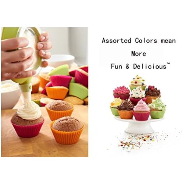 Silikone bagebægre, hjerte-cupcake liners Store genanvendelige muffin kopper, 30 pakker (regnbuefarver)