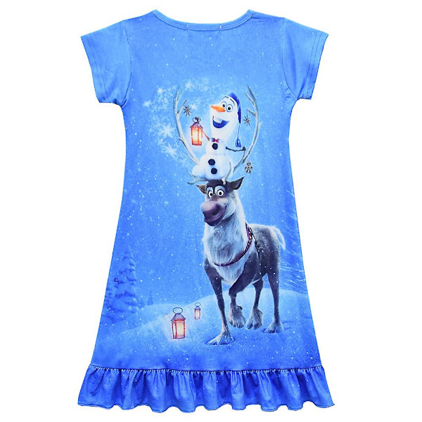 Barnflickor Frozen Elsa Anna Tryckt Nattklänning Kortärmad Pyjamas Klänning Nattkläder Light Blue 6-7 Years