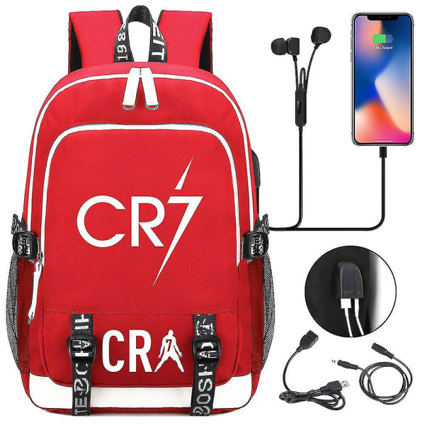 Cr7 ryggsäck för tonåringar, USB Charge multifunktionell vattentät skolväska med laptopfack, dagsäck med hög kapacitet, Mochilas 5