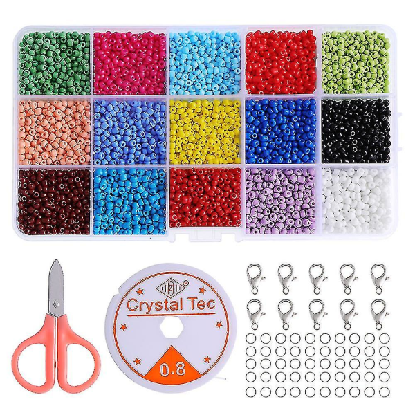 Glassperler i eske, barnearmbånd, håndlaget perlemateriale 7500 3Mm Rice Beads