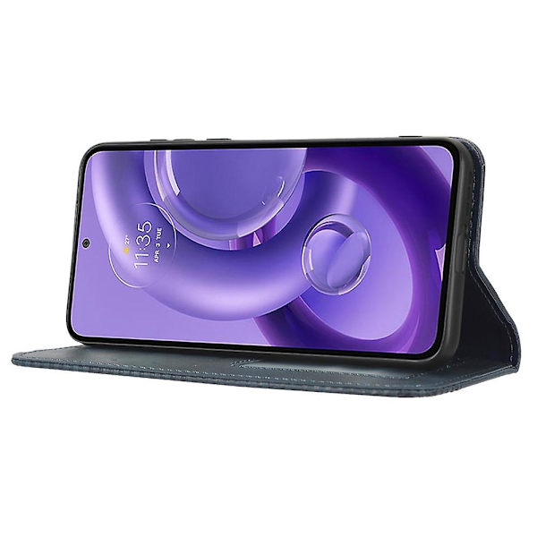 För Motorola Edge 30 Neo 5g Magnetisk Autostängning Retro Pu Läder Case Mönster Telefonställ Cover Blue