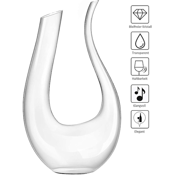 Vinkaraffel, 1,5 liter U-form krystalglas vinflaskesæt, blyfri rødvinsglaskaraffel, beluftet vinflaske med karaffelglas, karaflet