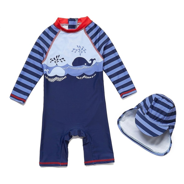 Baby Boys Baddräkt One Piece UPF 50+ Solskydd L/S ärmar Zip Sunsuit (Splish Whale) 3-6 Months