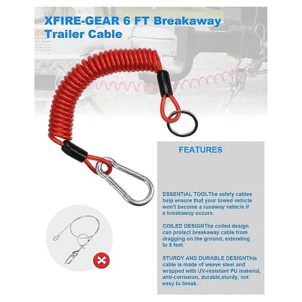 2 ST 1,8 m Brytkabel för släpvagn, säkerhetskabel med spiralfjäder för husbil T Red