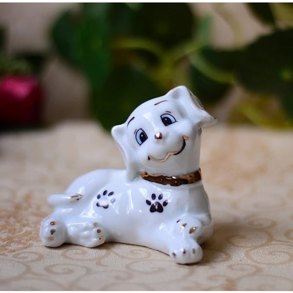 Keramisk hvit dalmatisk håndlaget skulptur Ornament hage bil Dashboard Home Decor Office Gave