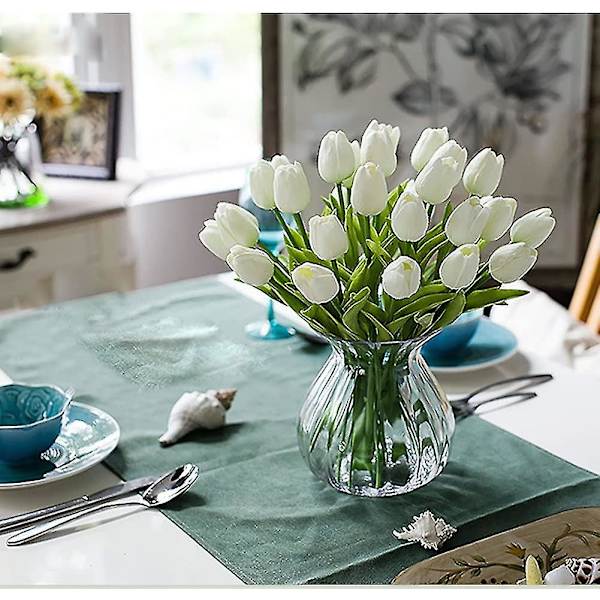 10 stk Imponerende realistisk Touch Pu kunstig tulipanbukett med stilk-gul white