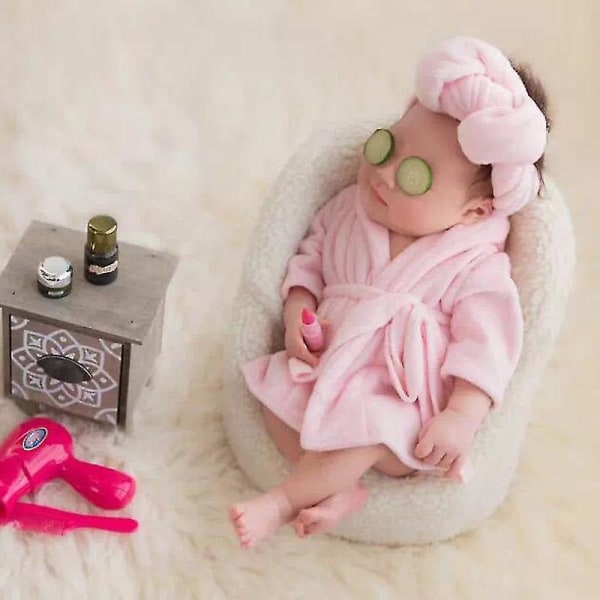 Nye babybadekåper Badehåndkle Ensfarget Varm babyhettekåpe med belte Nyfødtfotograferingsrekvisitter Tilbehør til babyfotografering For 0-2 month White