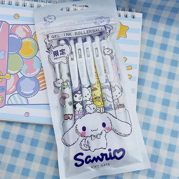 Jinzhaolai Cute Cartoon Sanrio Student Gel Pen 6 pakker af høj værdi piger hjertepressepen Cute Bear Mymelody Kuromi Cinnamoroll Pen