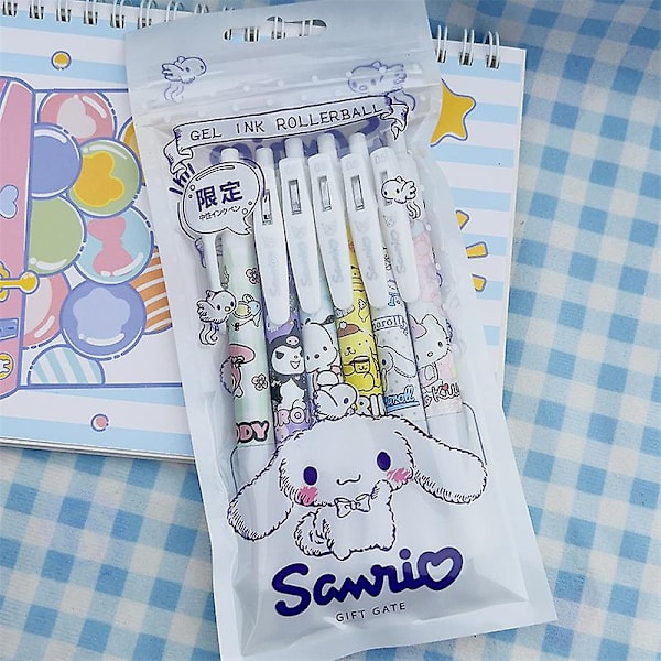 Jinzhaolai Cute Cartoon Sanrio Student Gel Pen 6 pakker af høj værdi piger hjertepressepen Cute Bear Mymelody Kuromi Cinnamoroll Pen A1